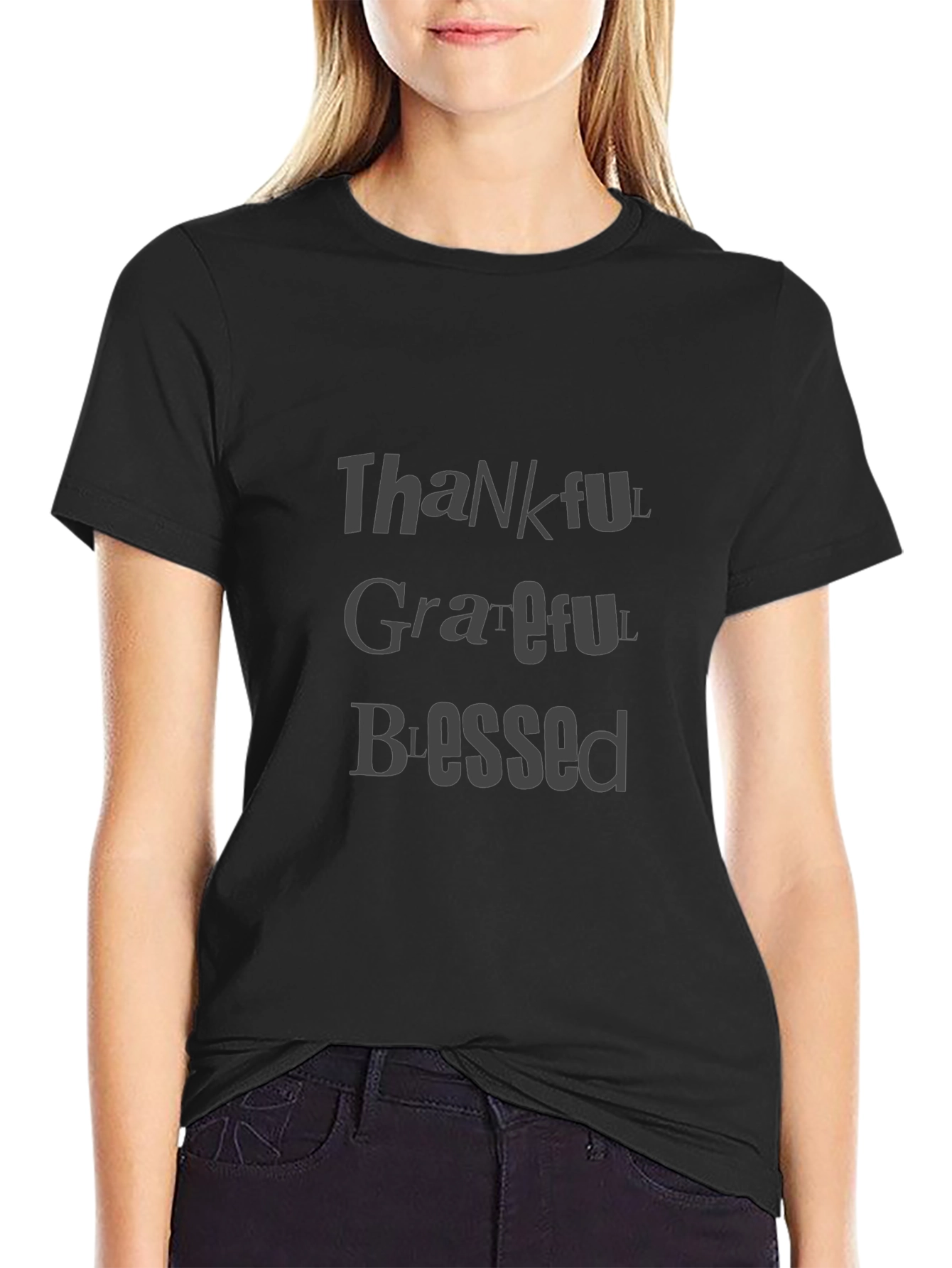 Thankful Grateful Blessed Black T-Shirt