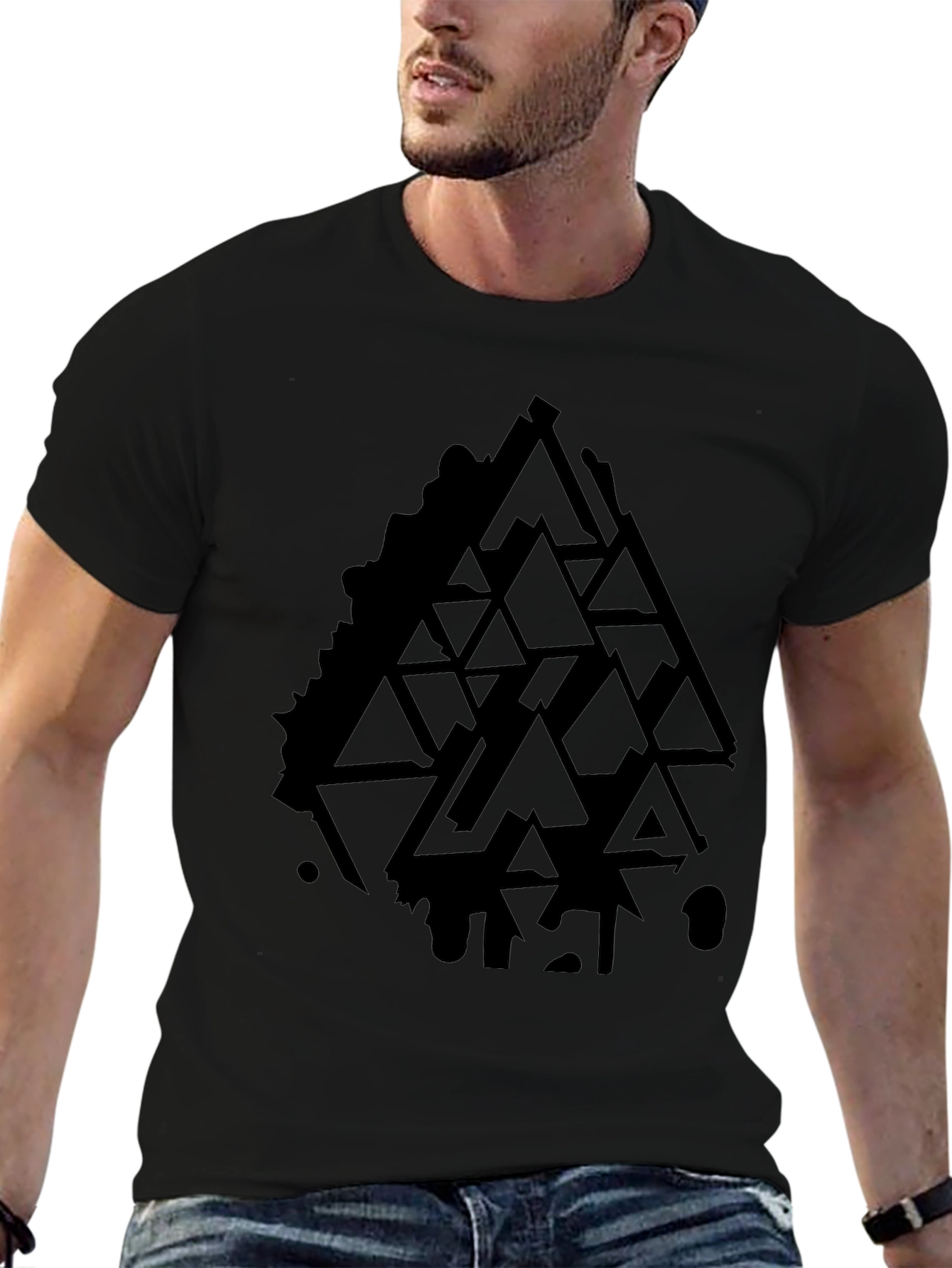 Geometric Triangle Graphic Black T-Shirt