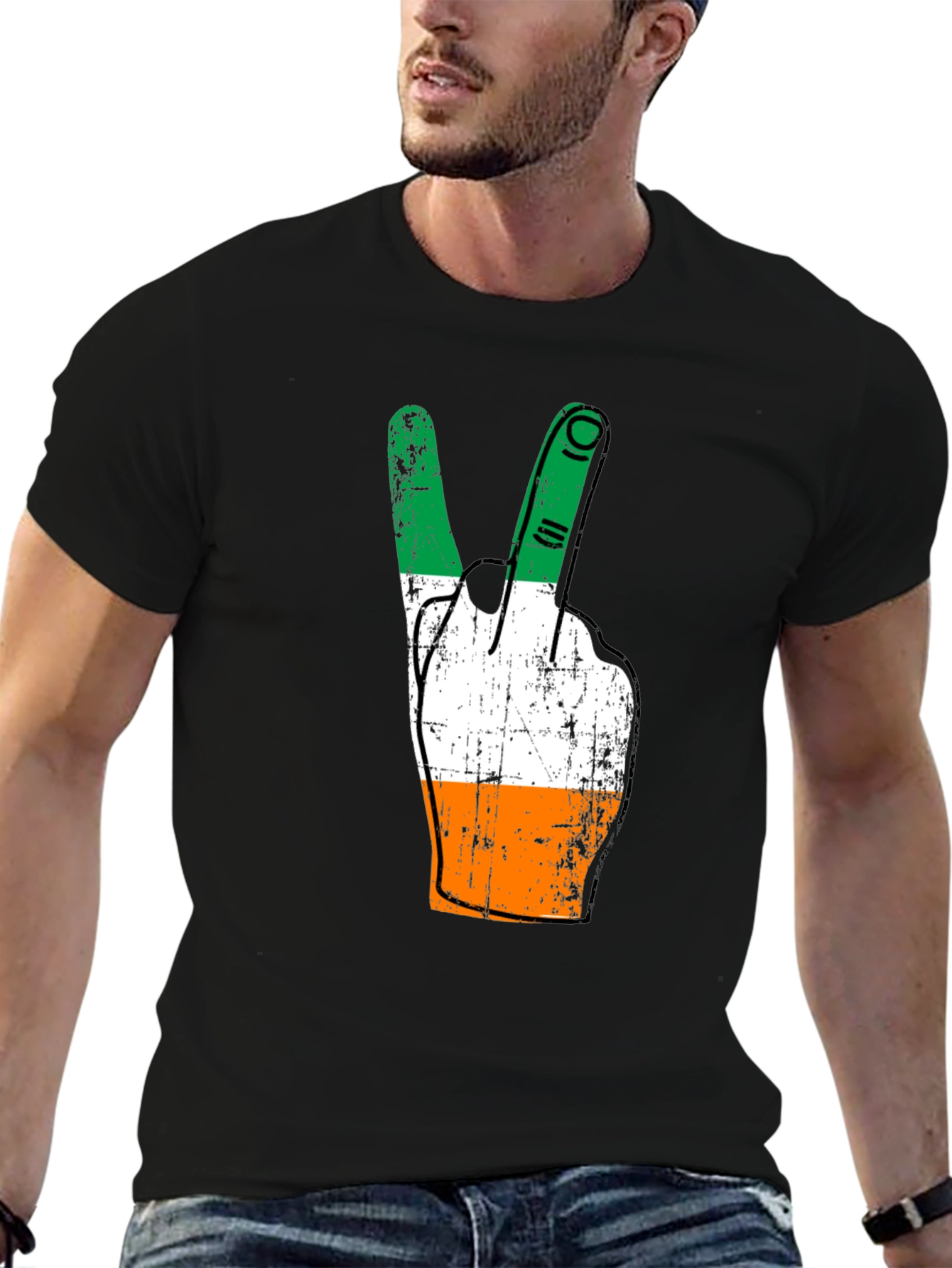 Irish Flag Peace Sign Graphic Tee - Black