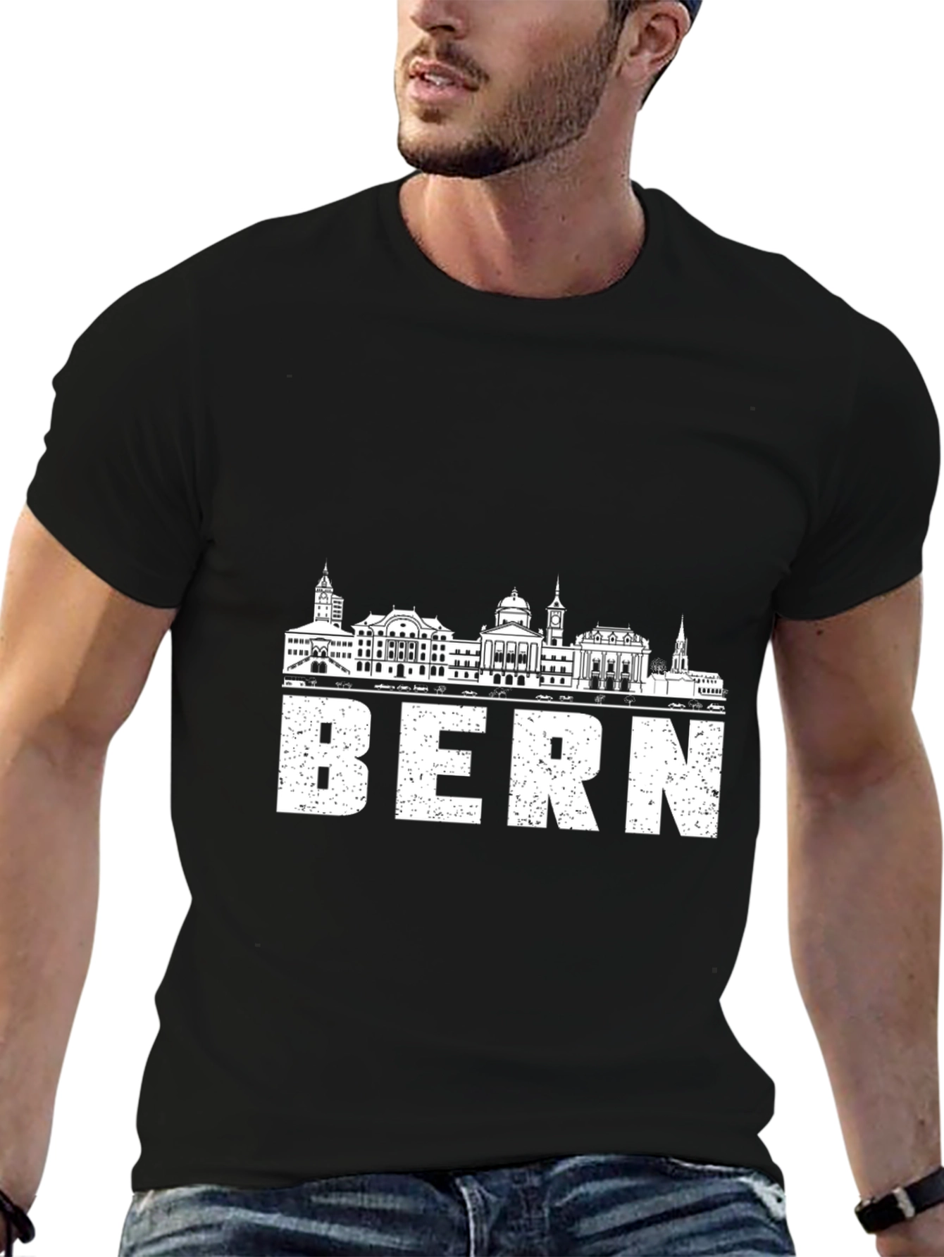 Bern Switzerland Skyline Graphic Tee - Black