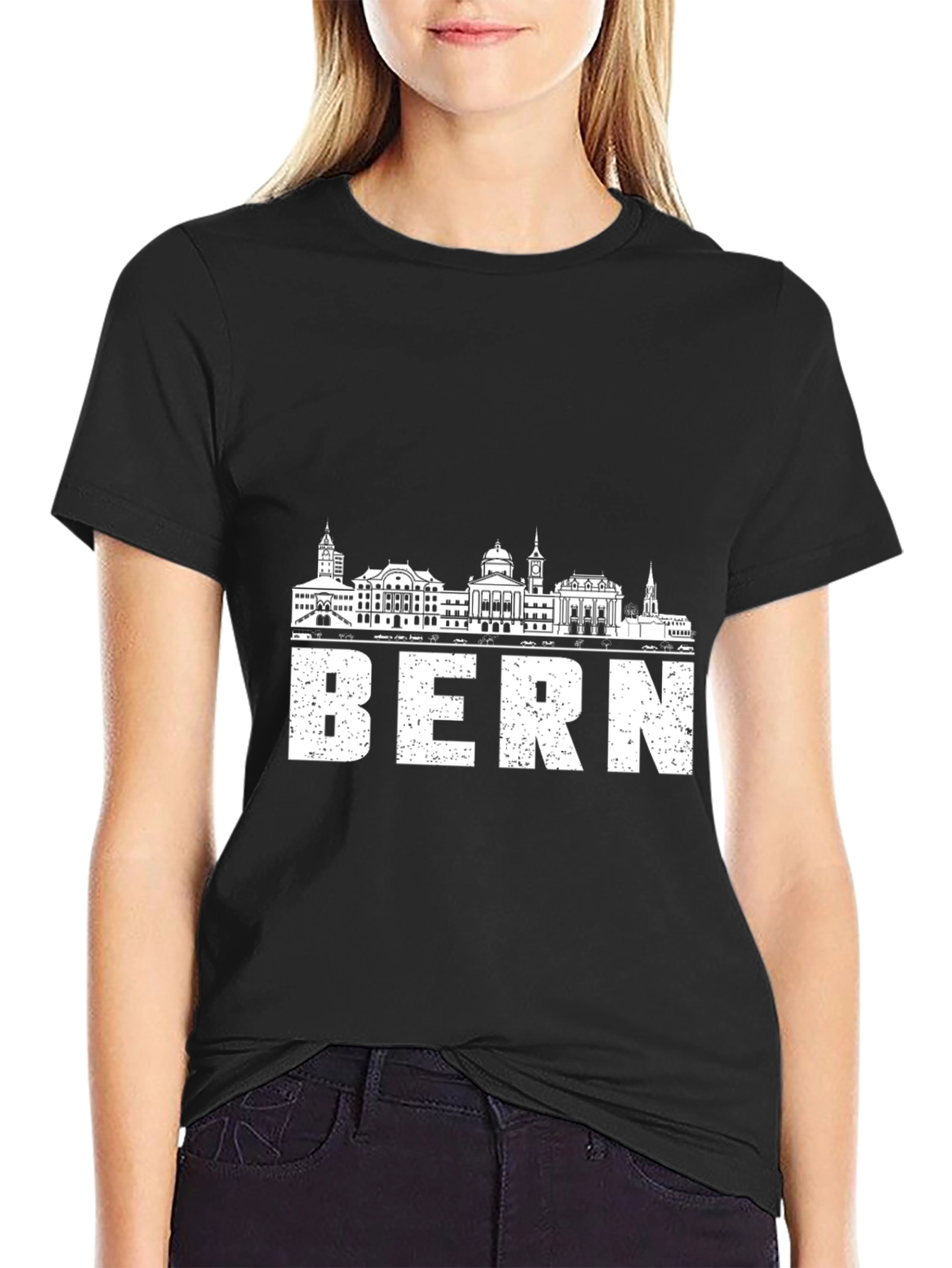 Bern Switzerland Skyline Graphic Tee - Black