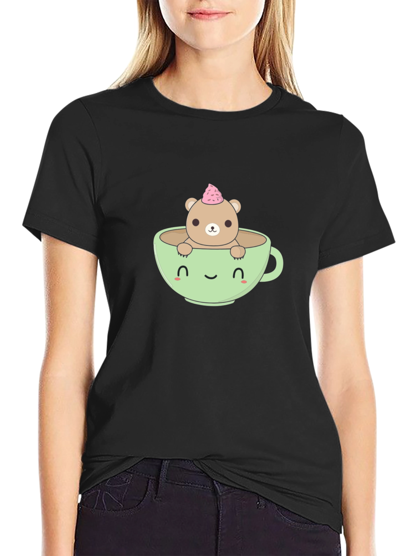 Cute Bear in Tea Cup Graphic T-Shirt