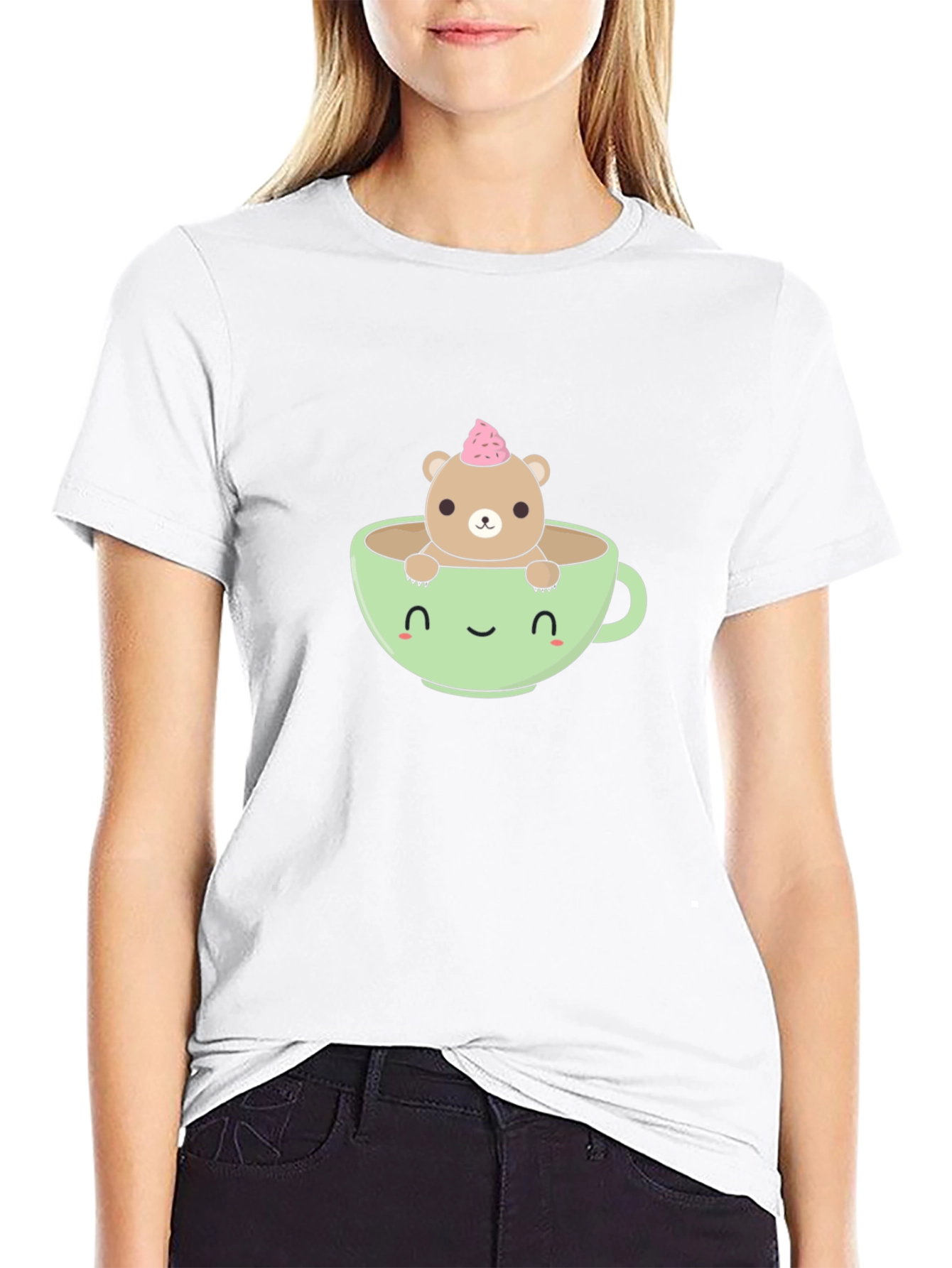 Cute Bear in Tea Cup Graphic T-Shirt