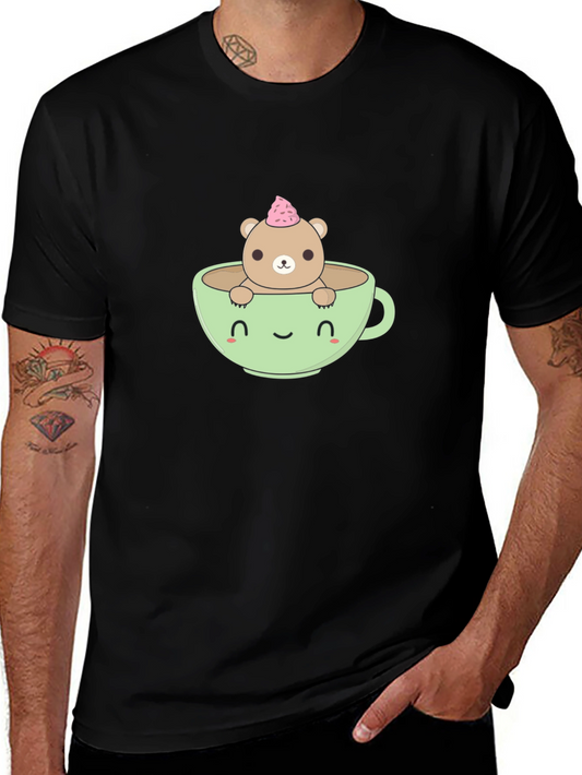 Cute Bear in Tea Cup Graphic T-Shirt