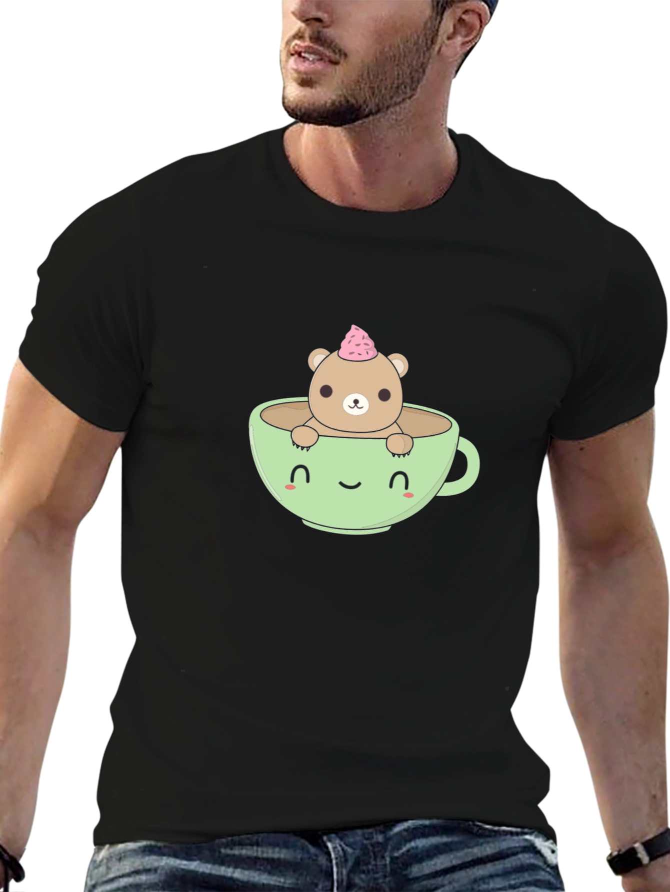 Cute Bear in Tea Cup Graphic T-Shirt