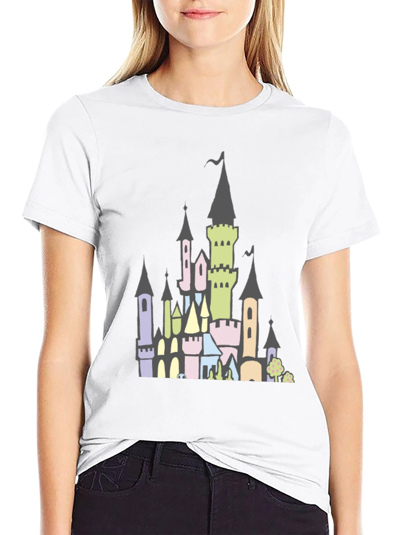 Fantasy Castle Graphic Tee - Black Cotton Shirt