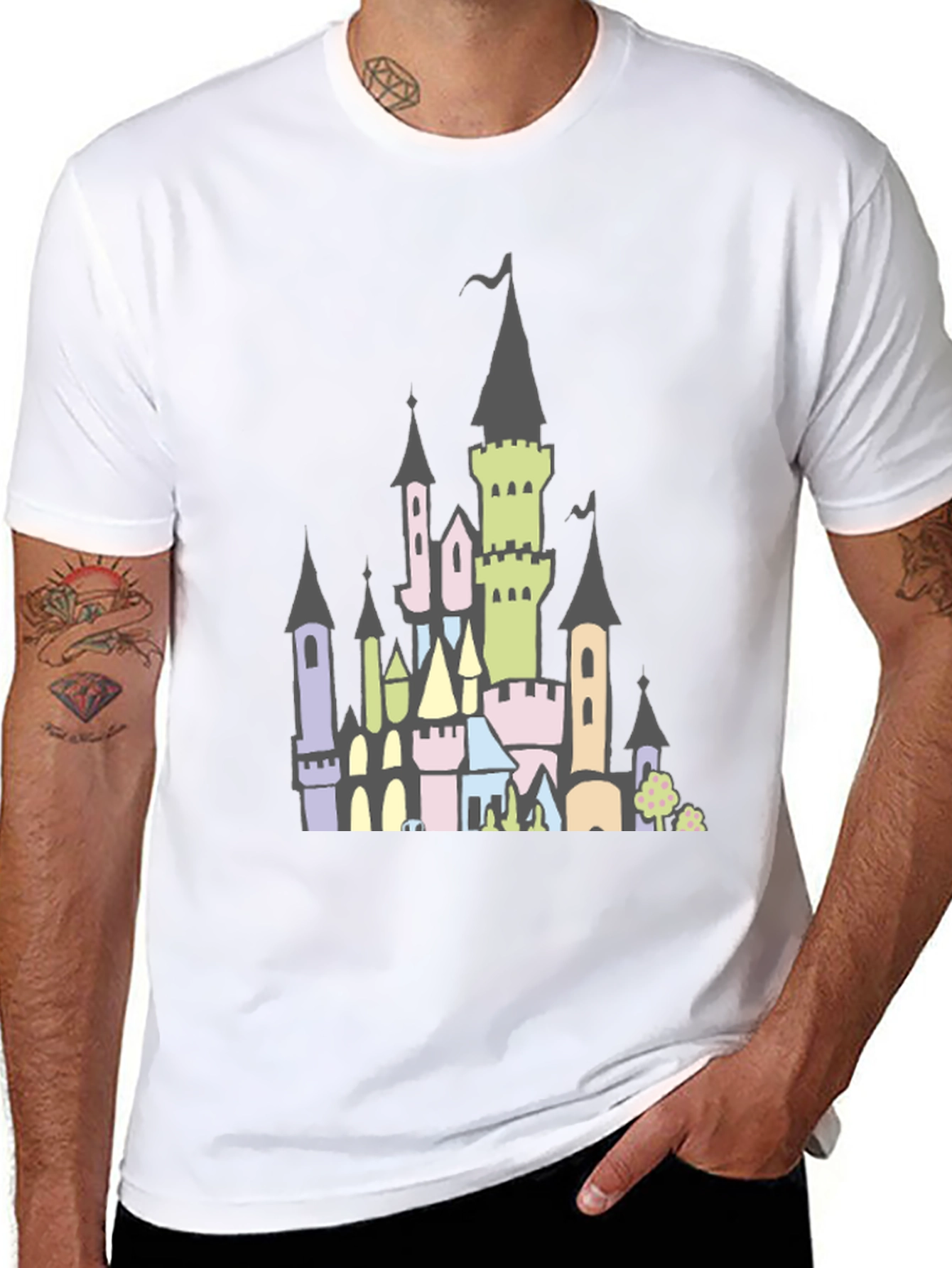 Fantasy Castle Graphic Tee - Black Cotton Shirt