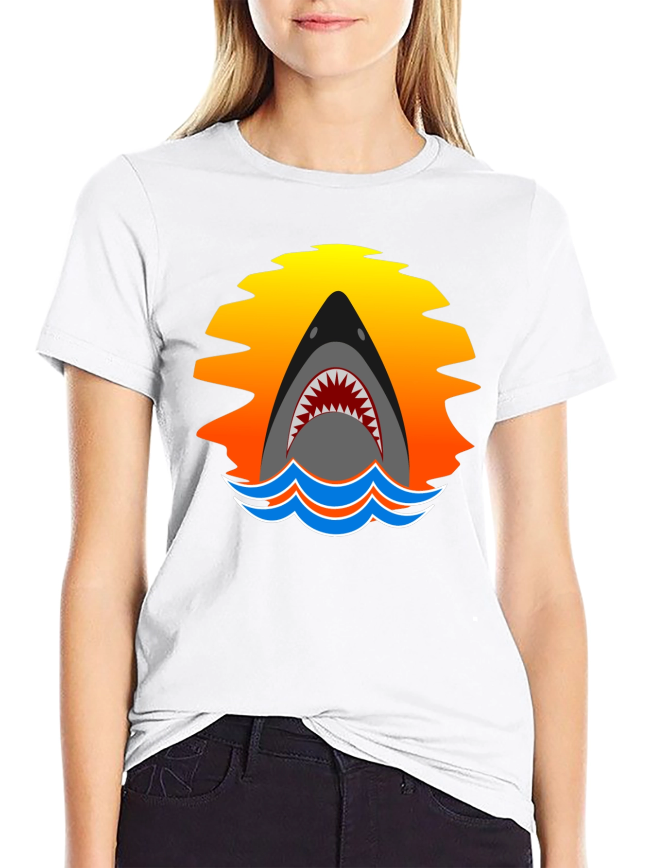 Shark Sunset Graphic T-Shirt - Black Cotton Tee