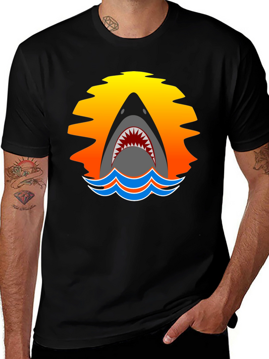 Shark Sunset Graphic T-Shirt - Black Cotton Tee