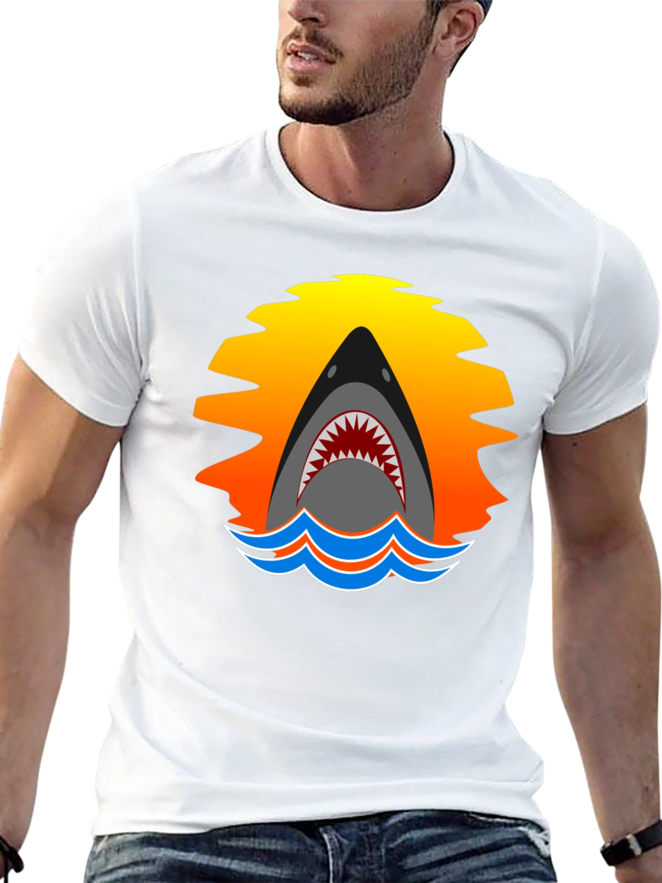 Shark Sunset Graphic T-Shirt - Black Cotton Tee