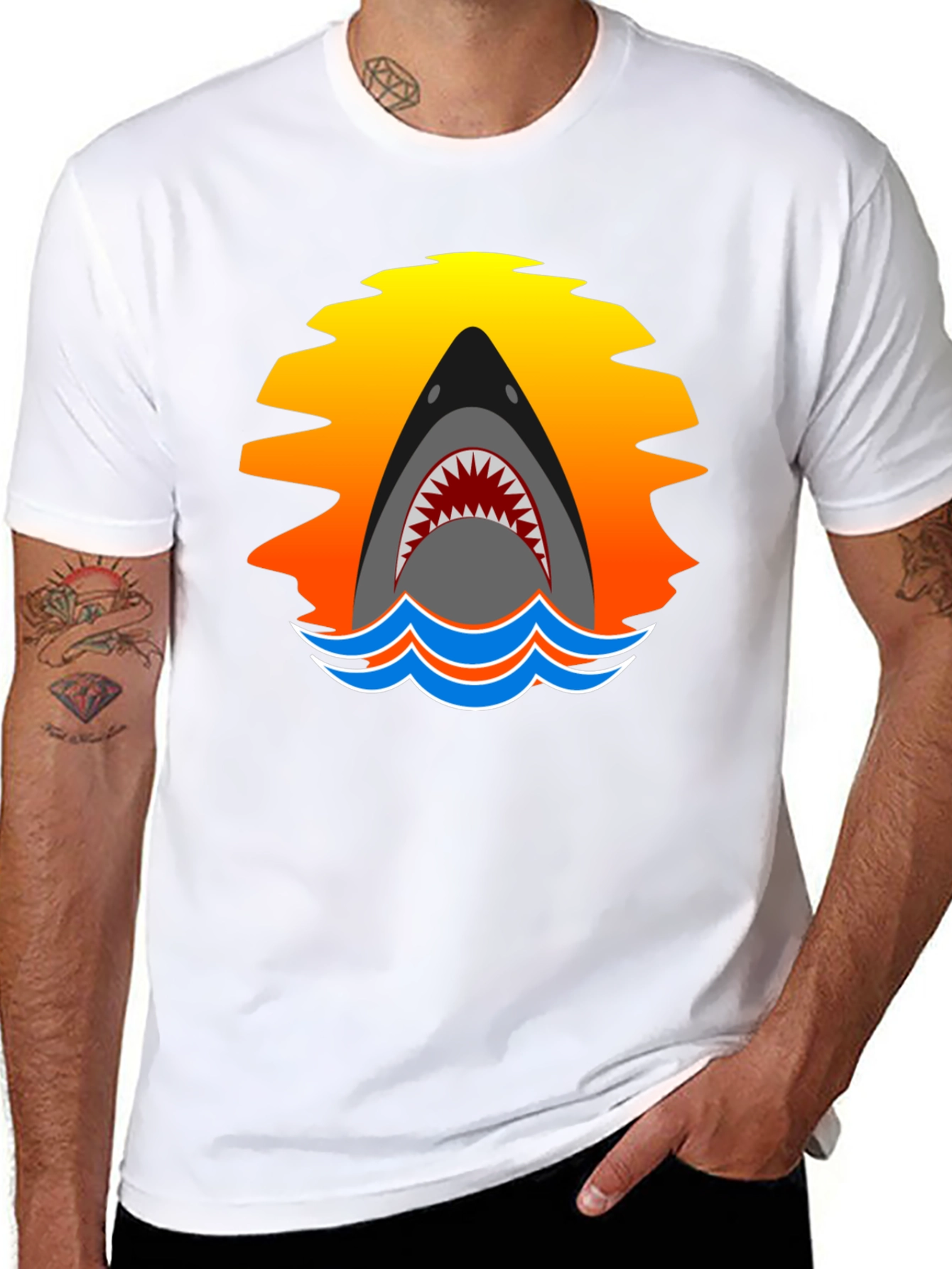 Shark Sunset Graphic T-Shirt - Black Cotton Tee