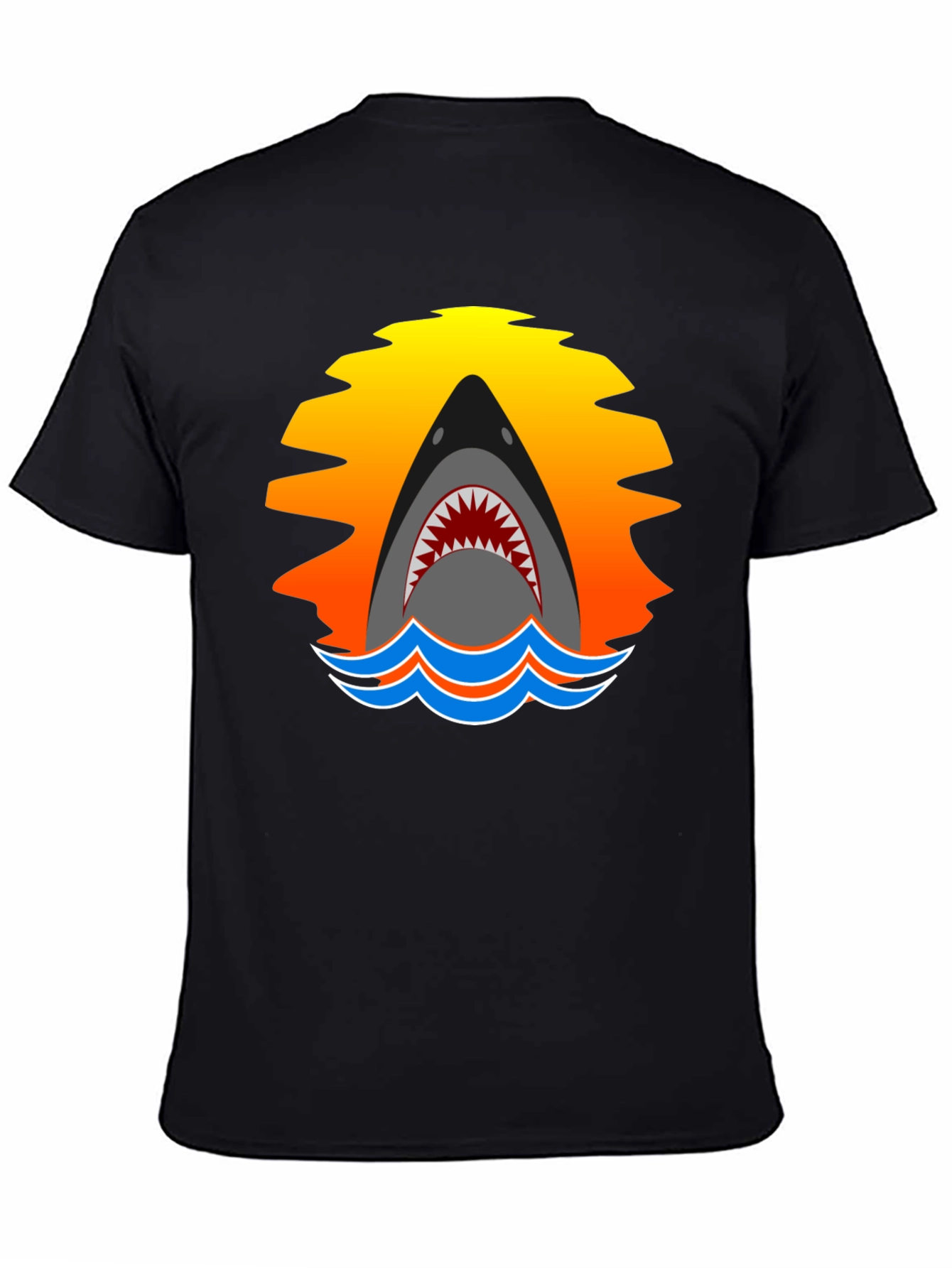 Shark Sunset Graphic T-Shirt - Black Cotton Tee