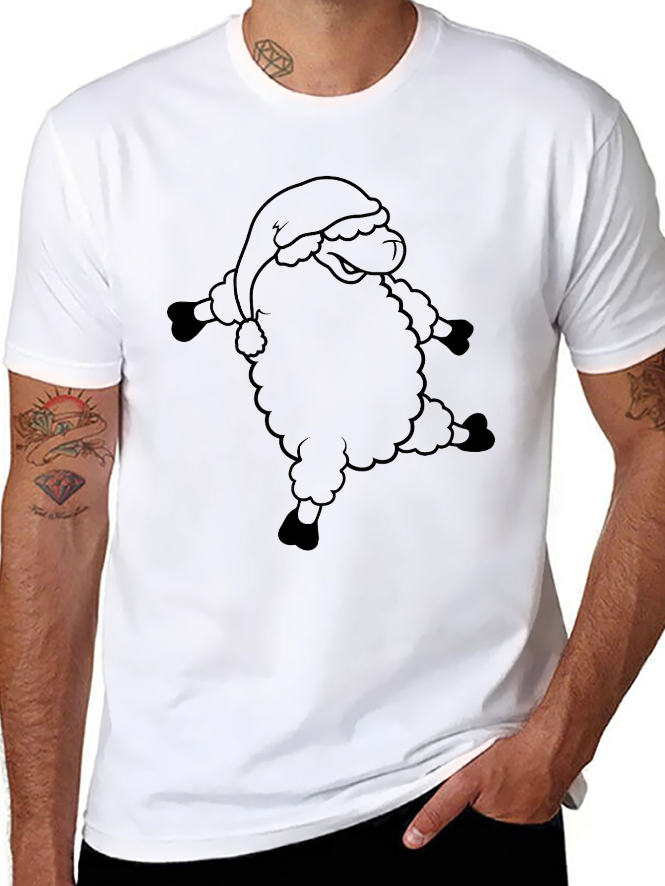 Dancing Santa Sheep Graphic Tee - Black