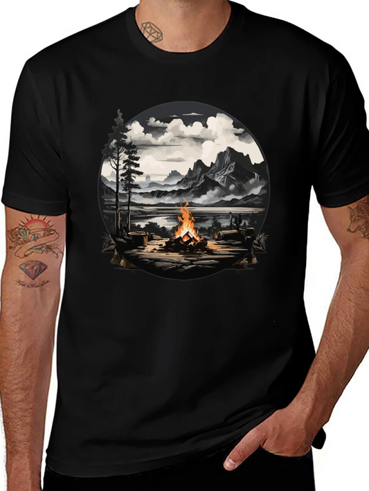 Campfire Graphic T-Shirt: Nature Scene Tee