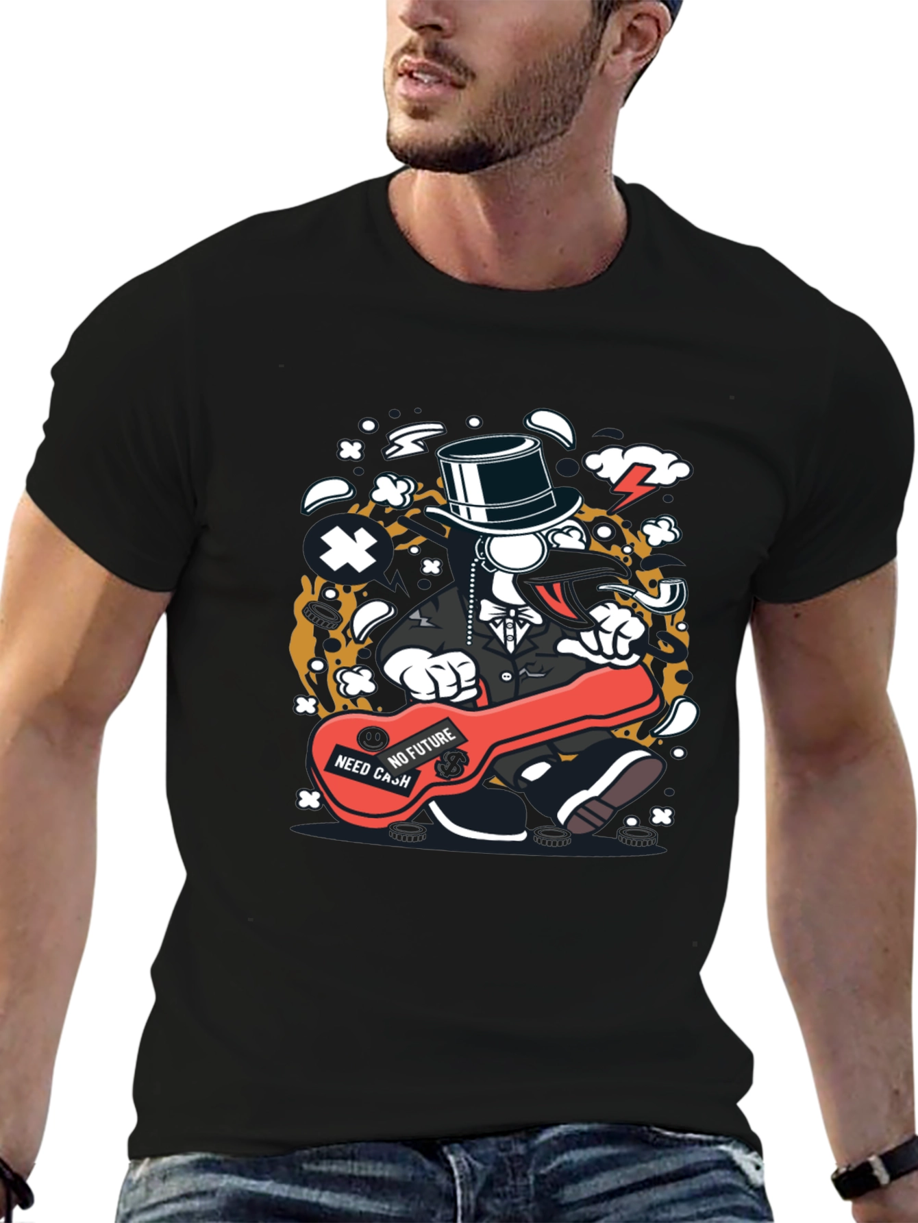 Cartoon Character Graphic Print Black T-Shirt