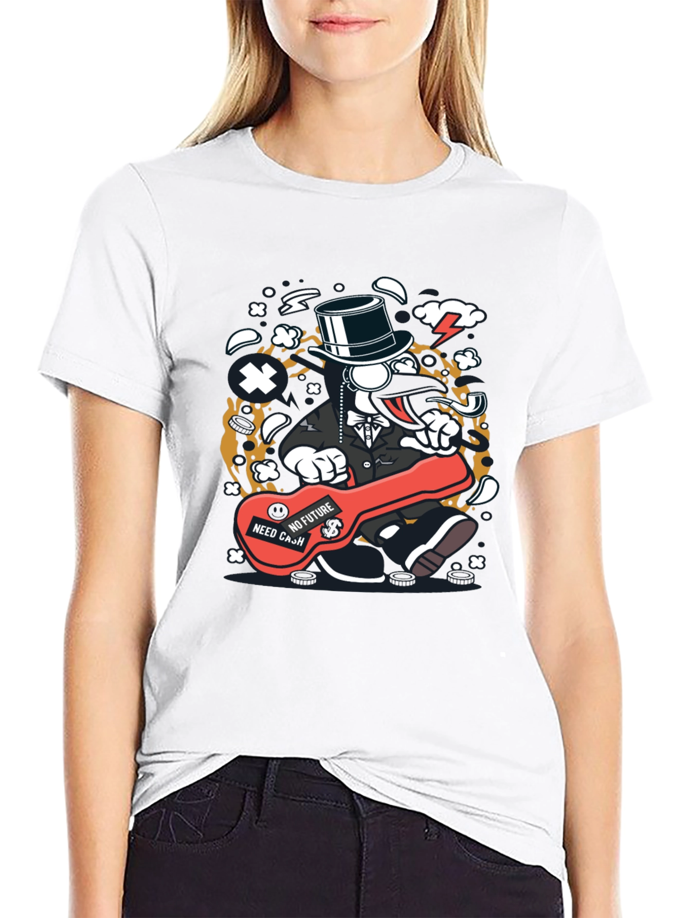 Cartoon Character Graphic Print Black T-Shirt