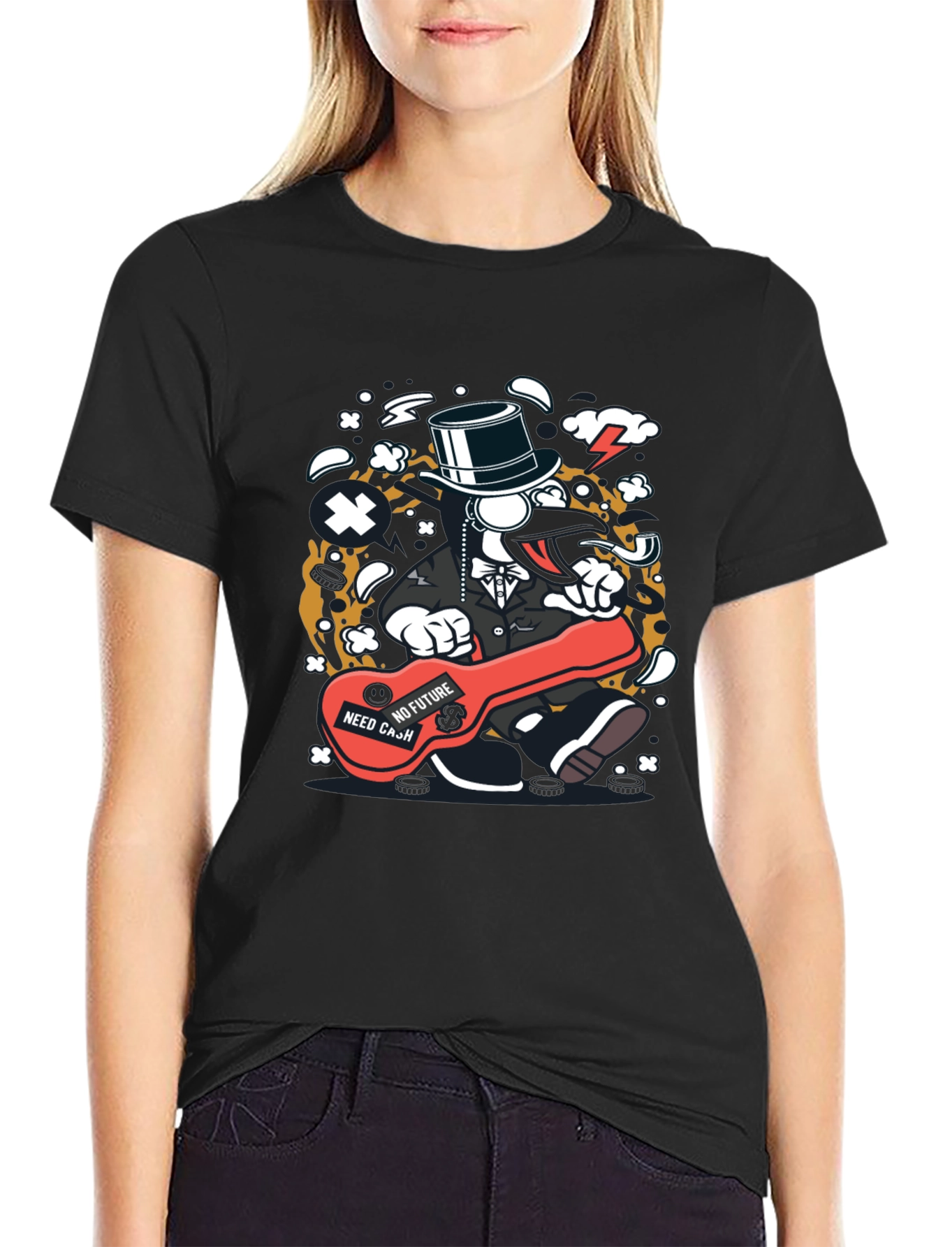 Cartoon Character Graphic Print Black T-Shirt