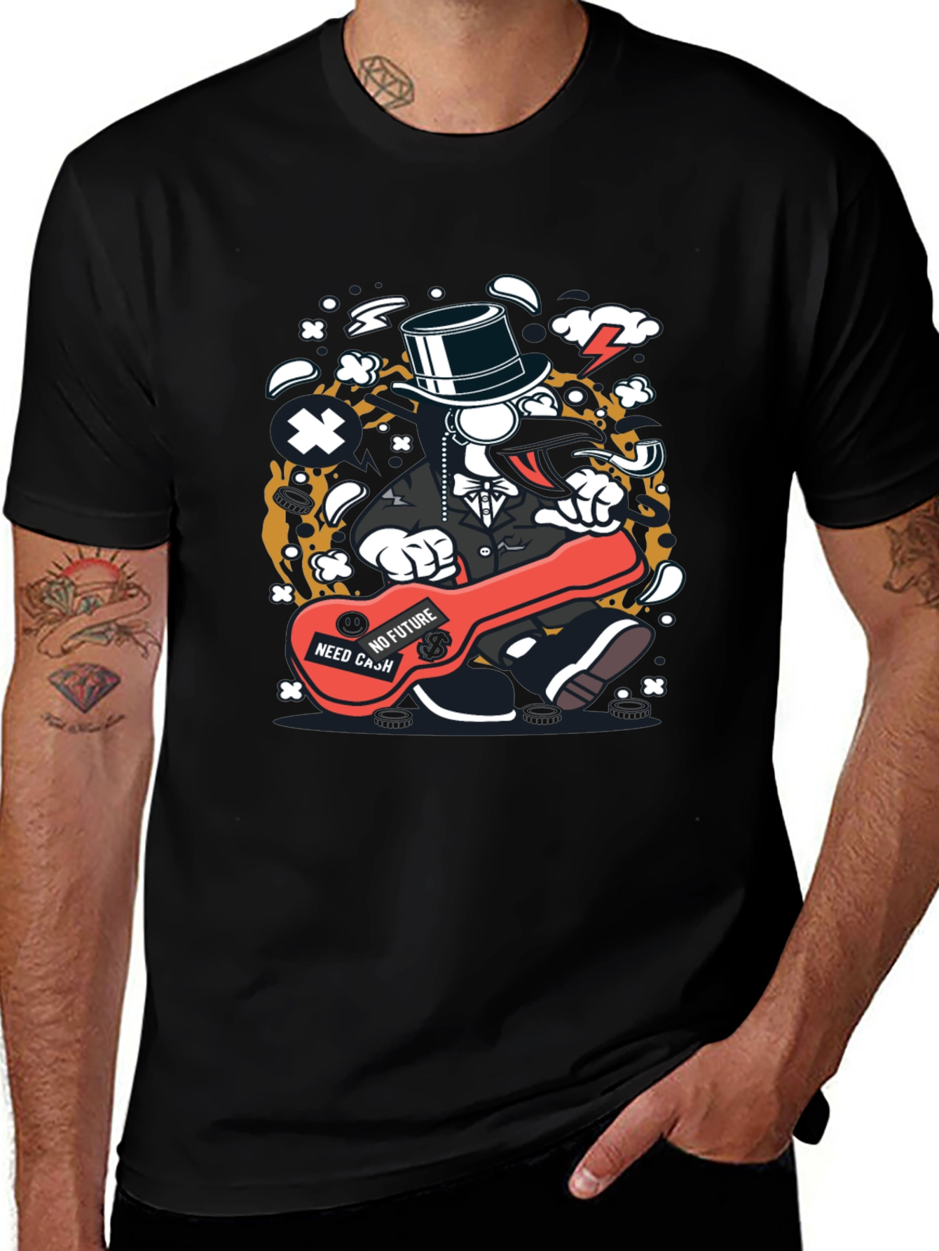 Cartoon Character Graphic Print Black T-Shirt
