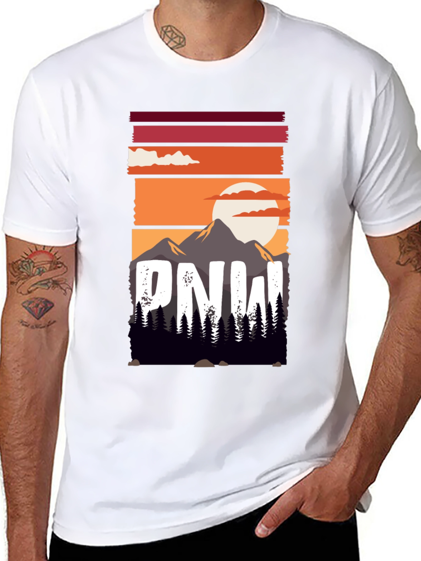 PNW Mountain Sunset Graphic Tee - Nature Lovers Shirt