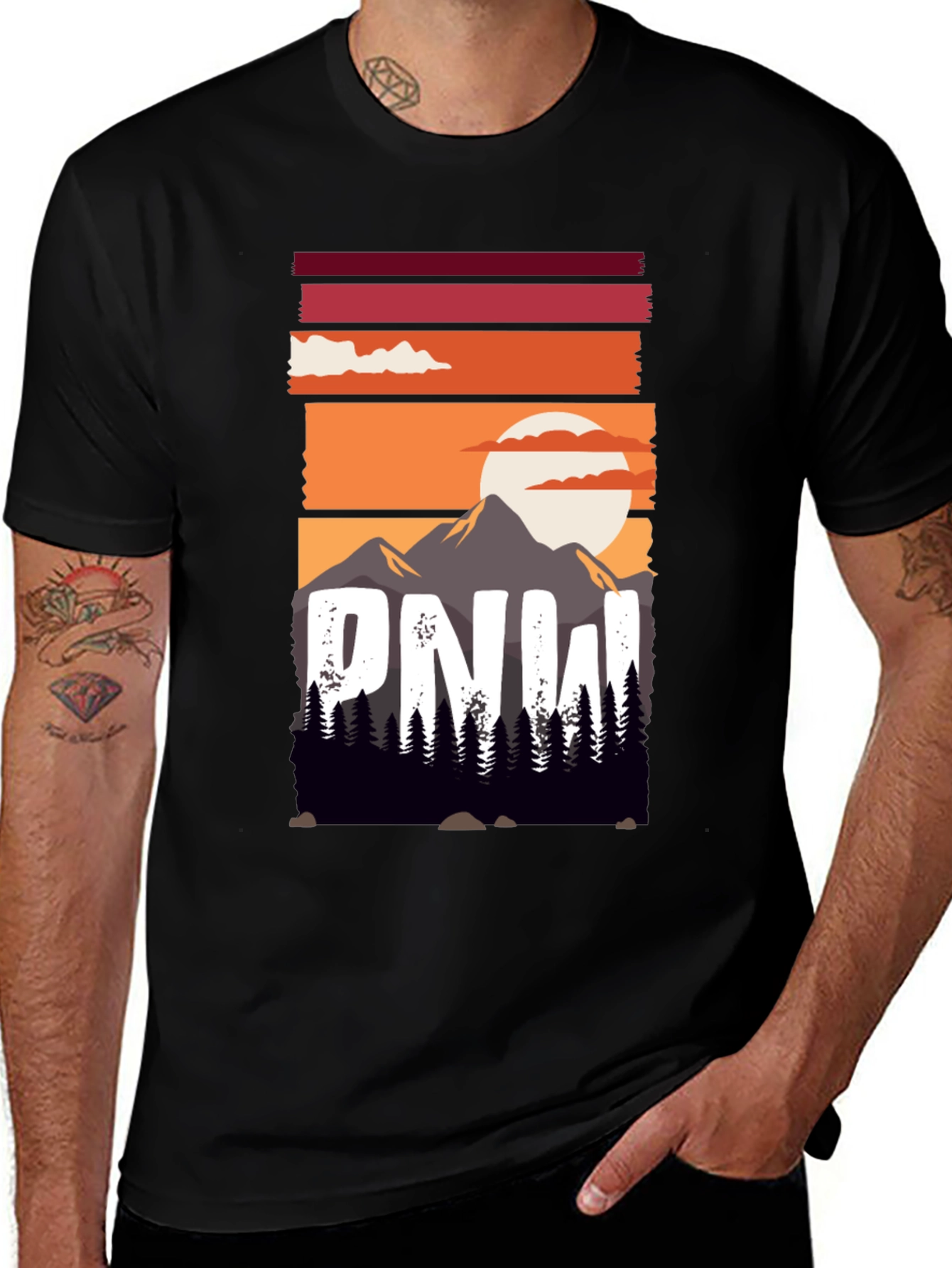 PNW Mountain Sunset Graphic Tee - Nature Lovers Shirt