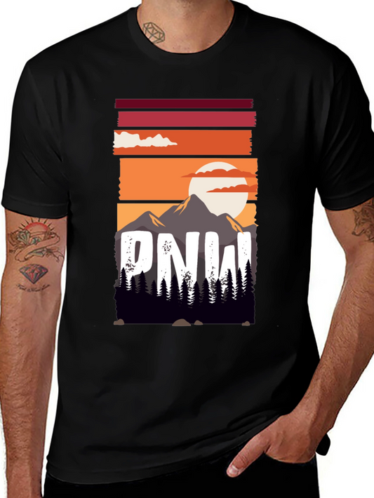 PNW Mountain Sunset Graphic Tee - Nature Lovers Shirt