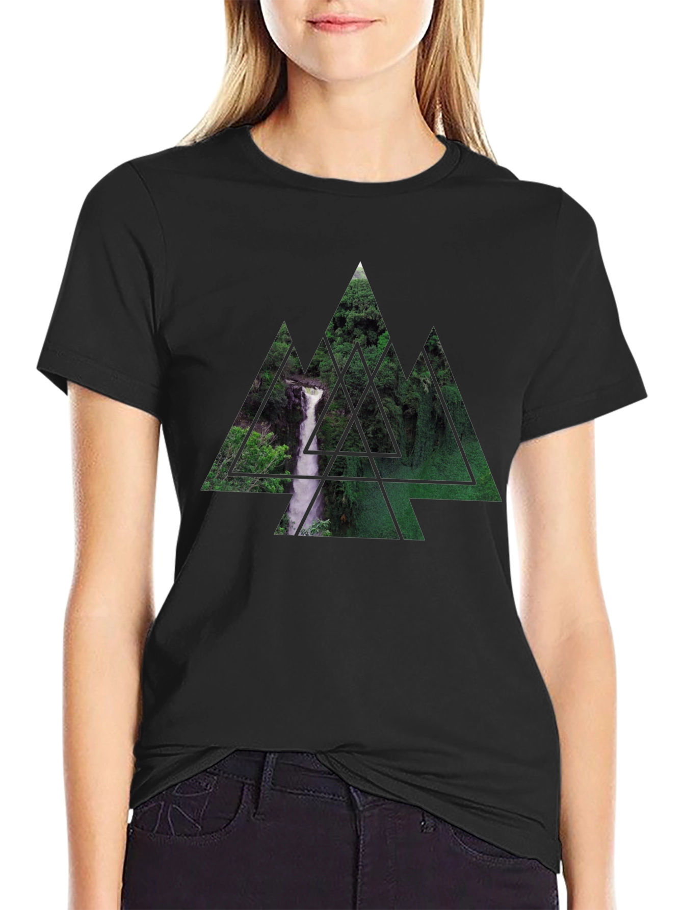 Waterfall Triangle Graphic Black T-Shirt