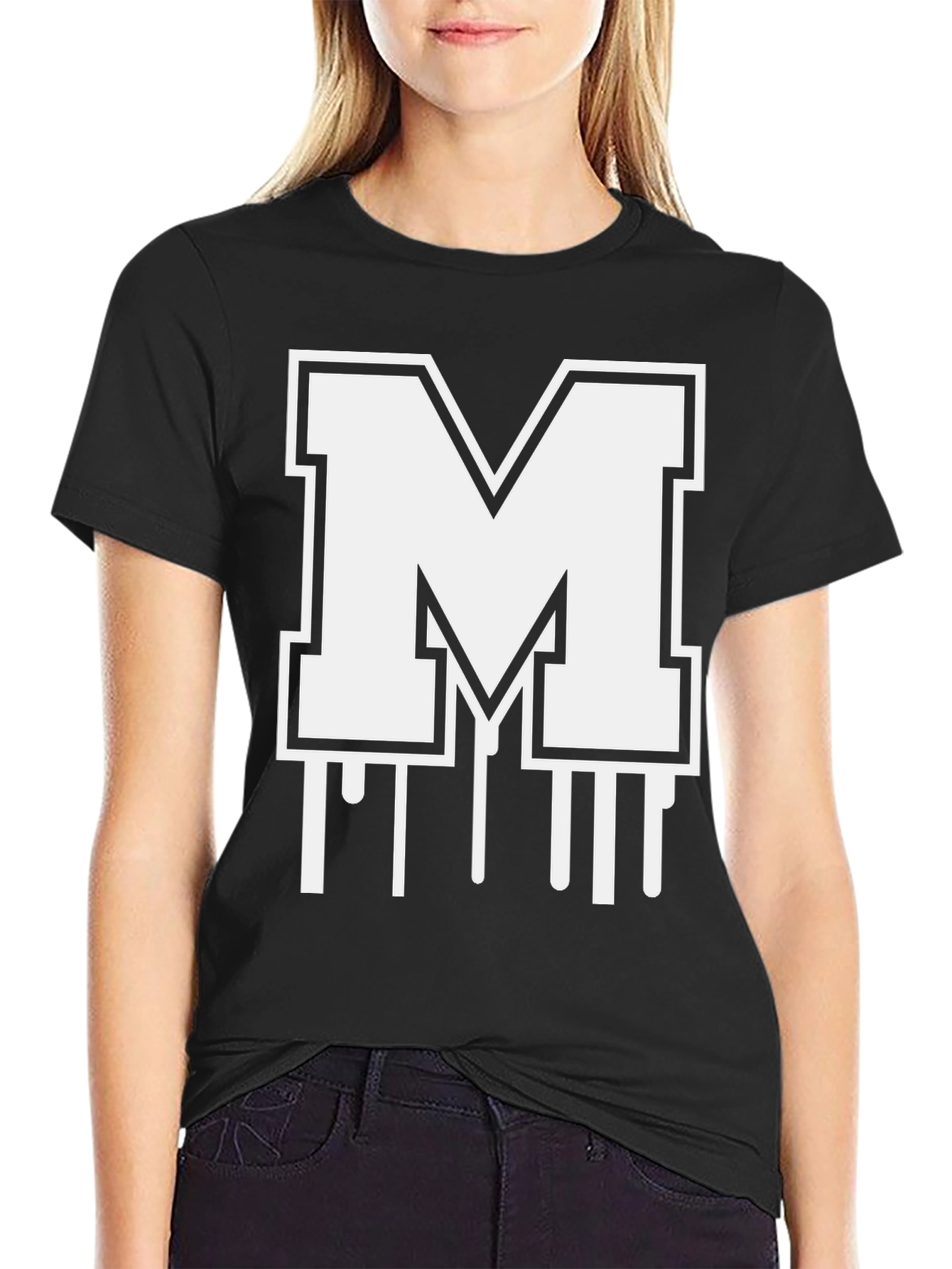 Bold Initial M Graphic Tee - Black Cotton Blend