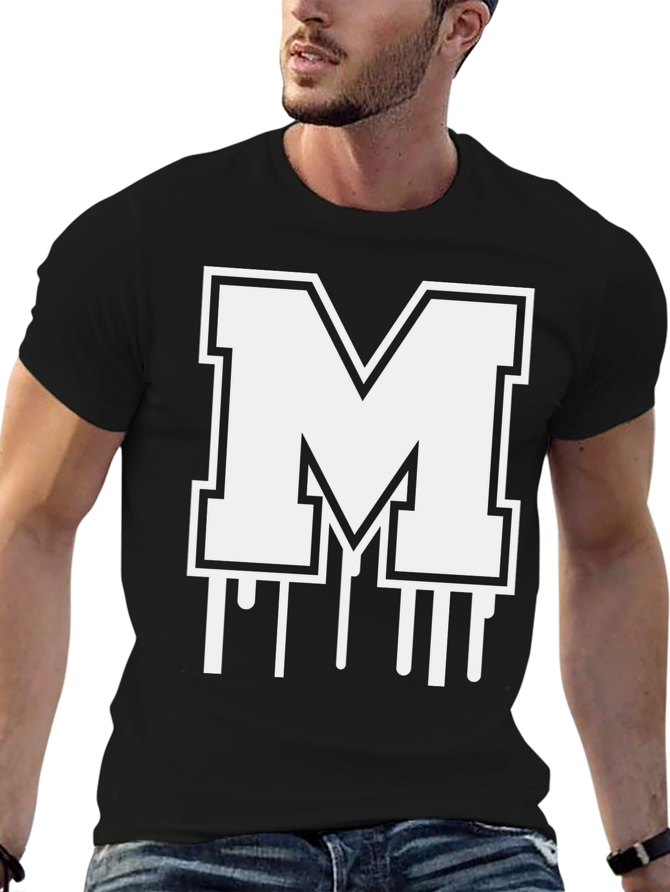Bold Initial M Graphic Tee - Black Cotton Blend