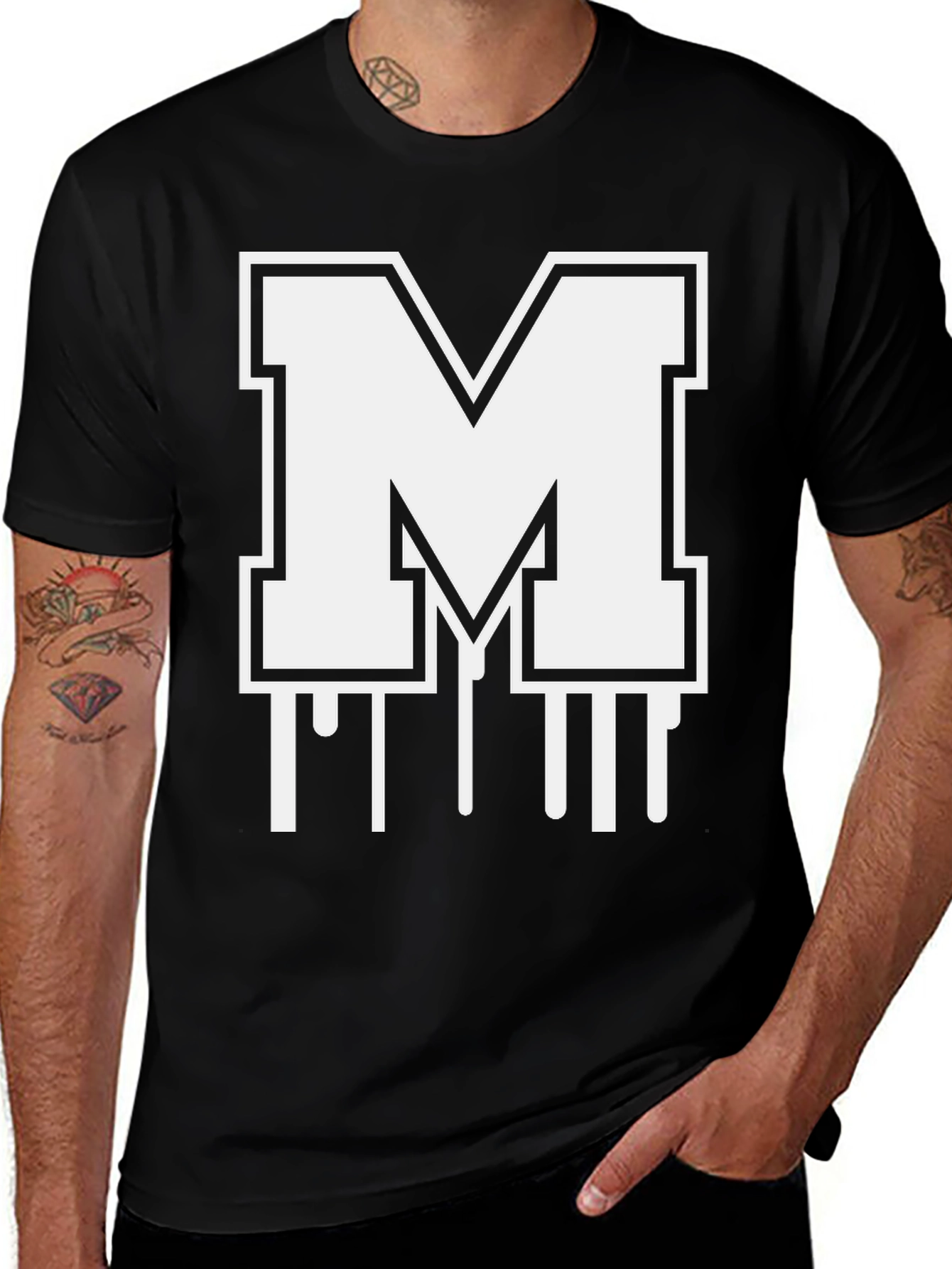 Bold Initial M Graphic Tee - Black Cotton Blend