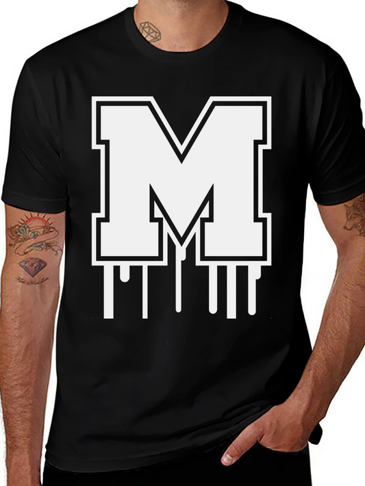 Bold Initial M Graphic Tee - Black Cotton Blend