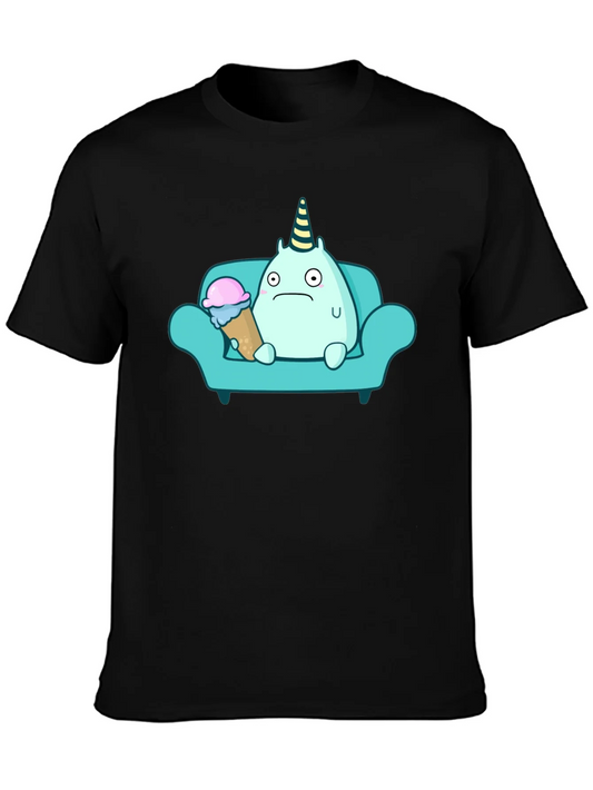 Sad Monster Eating Ice Cream on Couch T-Shirt