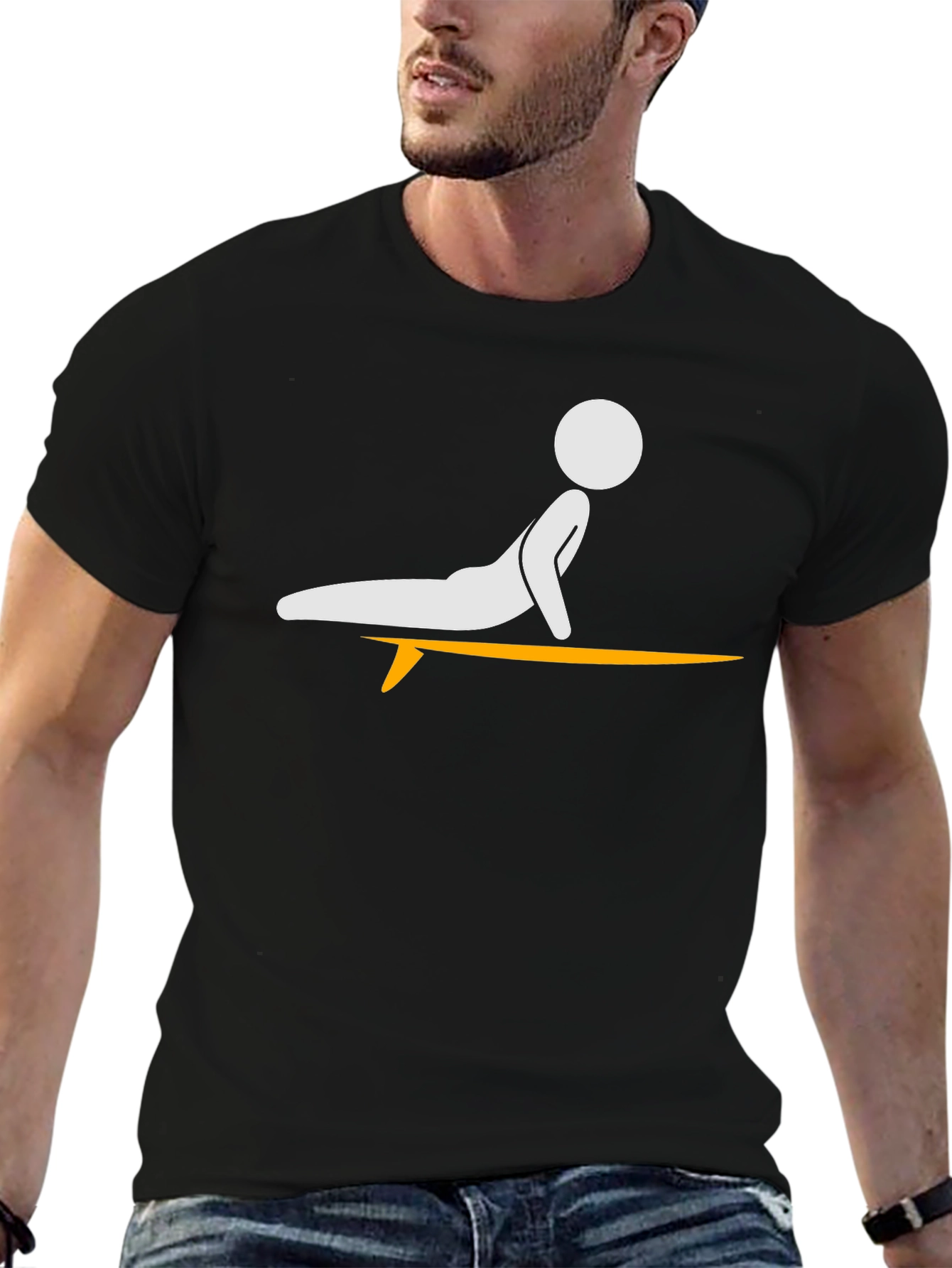 Surfing Yoga Pose Graphic Tee - Black