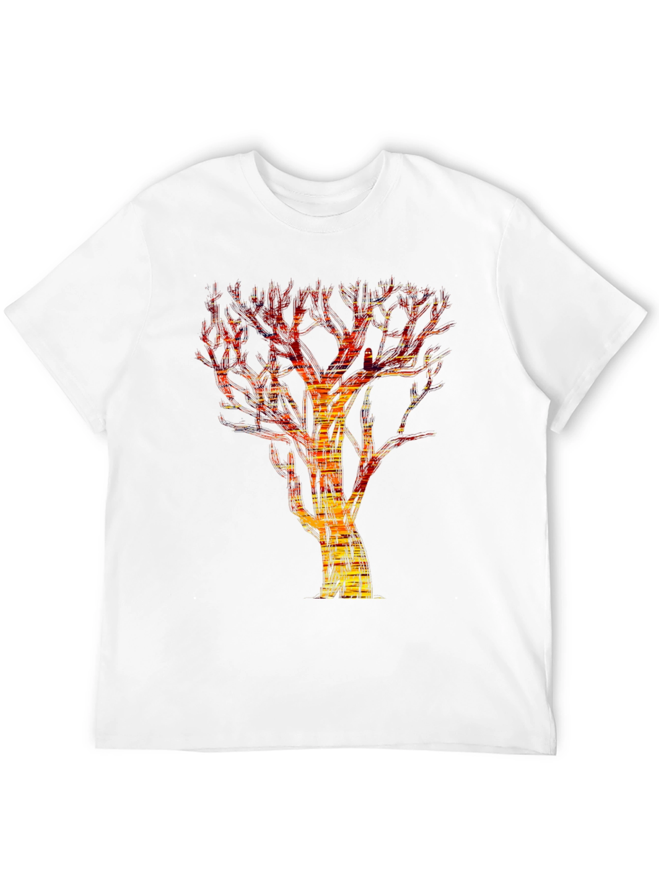 Abstract Fire Tree Graphic Tee - Modern Black T-Shirt