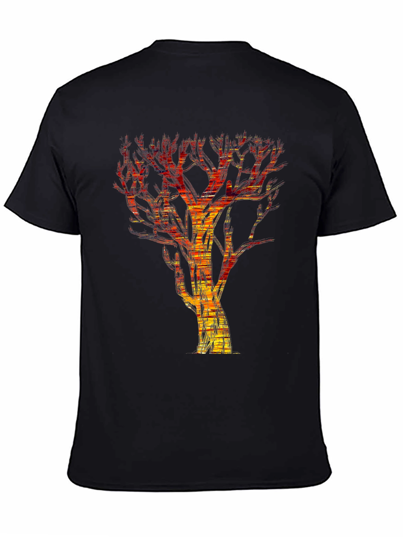 Abstract Fire Tree Graphic Tee - Modern Black T-Shirt