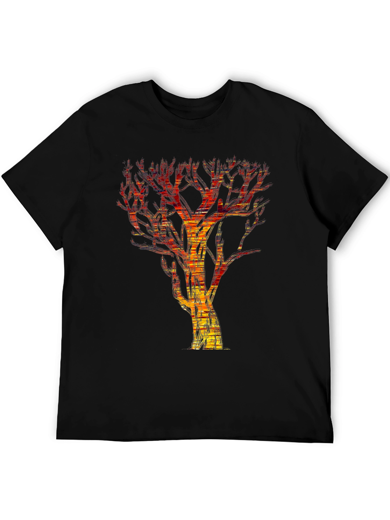Abstract Fire Tree Graphic Tee - Modern Black T-Shirt