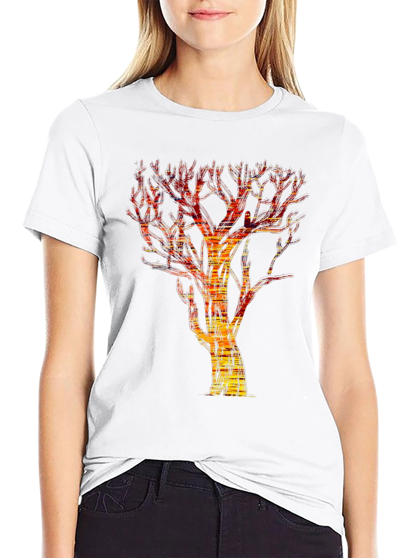 Abstract Fire Tree Graphic Tee - Modern Black T-Shirt