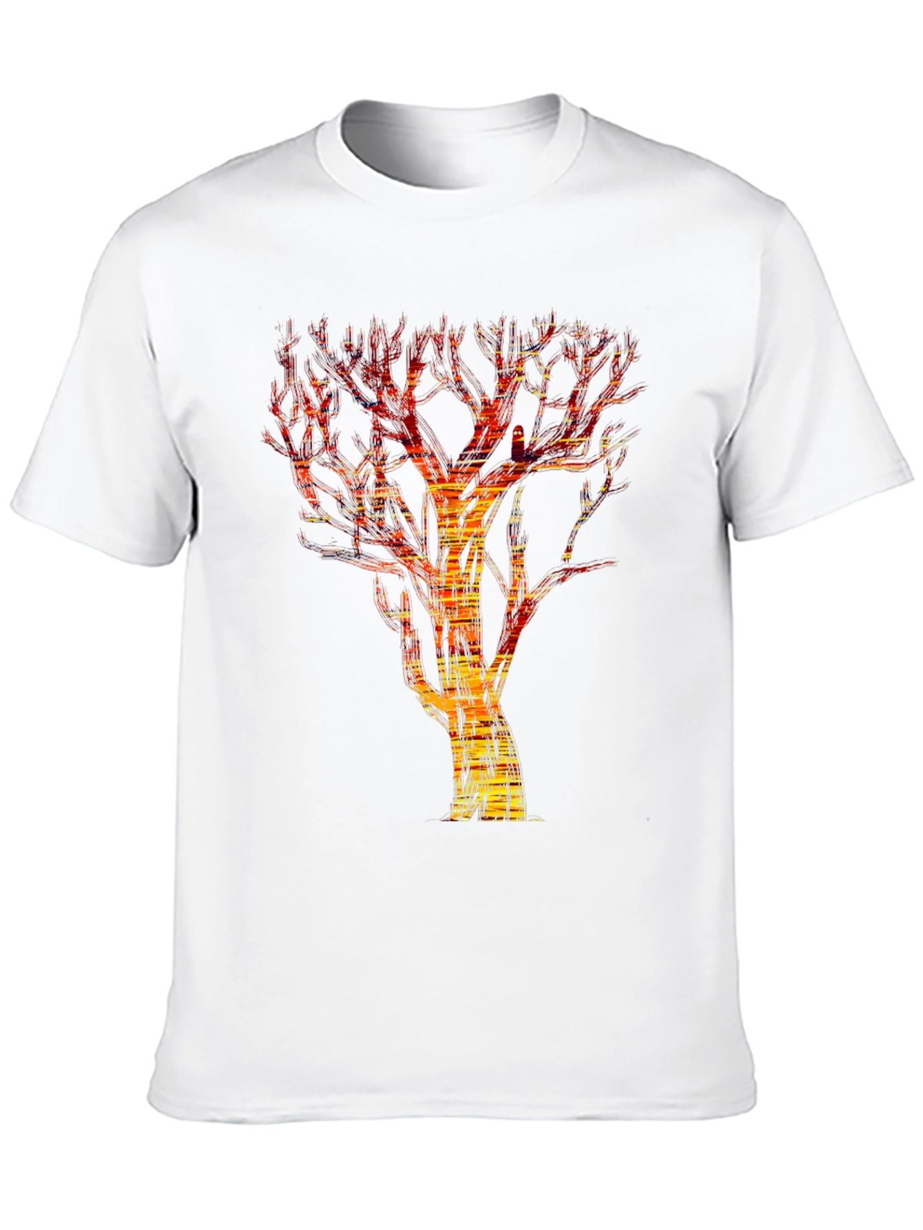 Abstract Fire Tree Graphic Tee - Modern Black T-Shirt